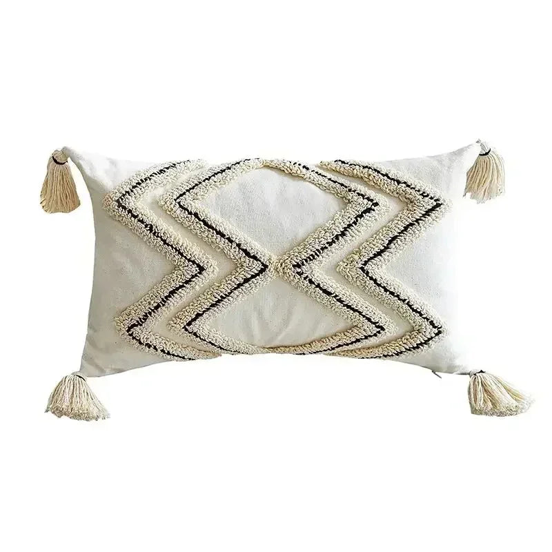 DecorBites™ Geometric Waves Tufted Pillow Covers with Embroidered Tassels