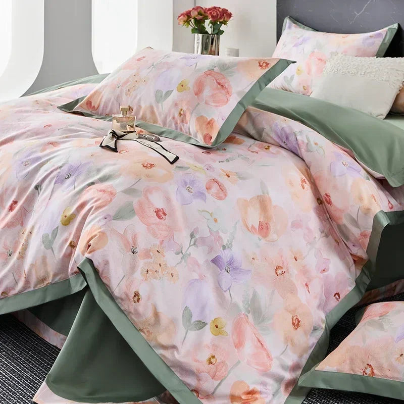 DecorBites™ Egyptian Cotton Bedding Set Queen King Ru Double Size Print Bed Linens