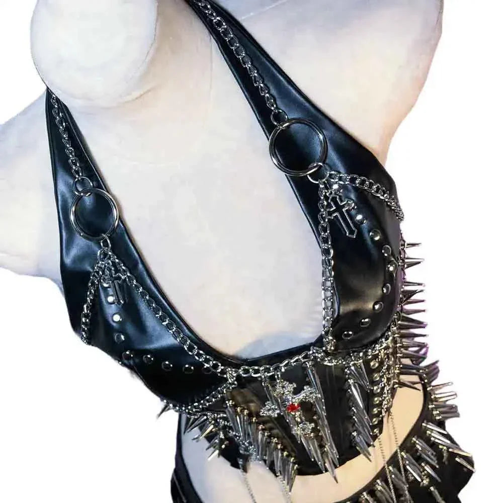 Grunge Emo Clothing ALT Punk Rock Clothes with Spikes Y2K Cyber Sexy Gothic Tank Goth T-shirt