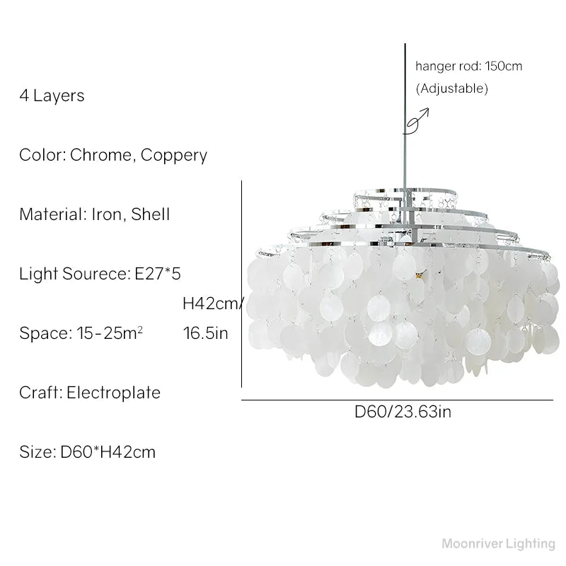 DecorBites™ Aeolian Bells Shell Chandelier for Mediterranean Living Room, Shop, Bar, and Restaurant