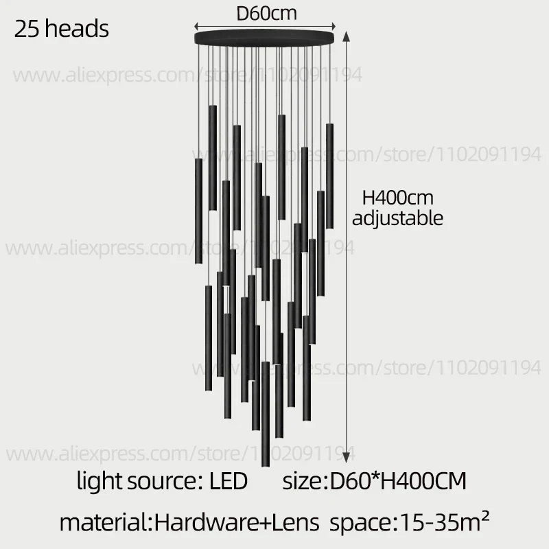 DecorBites™ Cylindrical LED Staircase Chandelier Suspension Light - Modern Villa Water Pipe Fixture