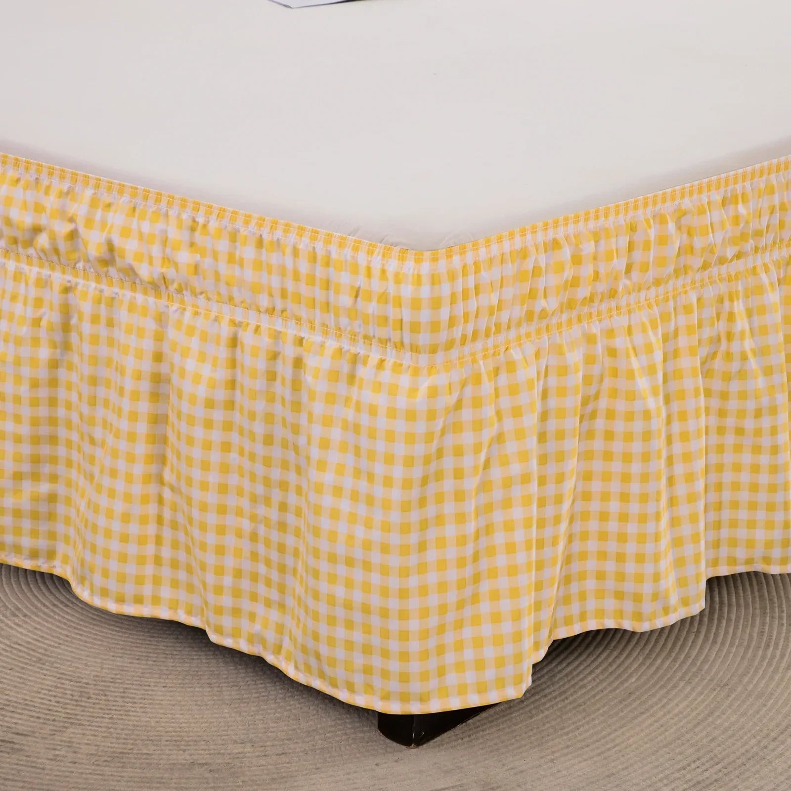 DecorBites™ Elastic Band Diamond Lattice Ruffled Bed Skirt for Queen Size Mattress