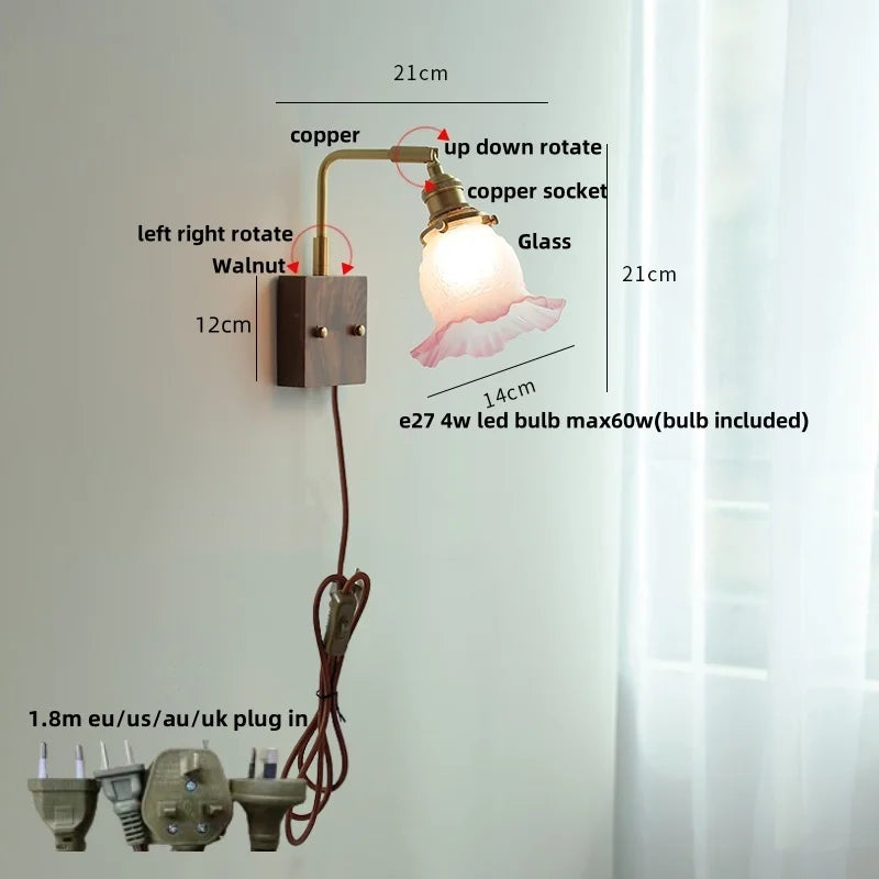 DecorBites™ LED Brass Walnut Wood Wall Sconce Rotate Glass Stair Light
