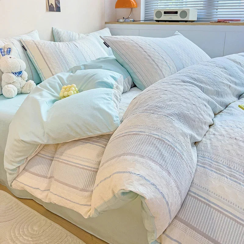DecorBites™ Jacquard Cotton Bedding Set for Queen King Size - Skin Friendly Comforter Cover
