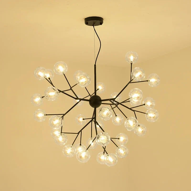 DecorBites™ Heracleum Firefly Glass Round Ball Chandelier - Luxury Staircase Dining Room Lighting