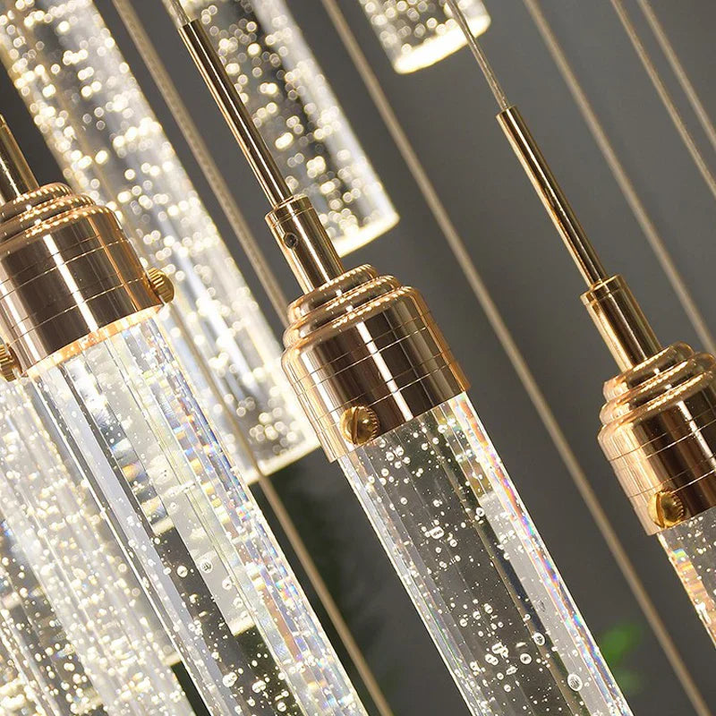 DecorBites™ Crystal Staircase Chandelier LED Modern Interior Designer Gold Attic Lamps