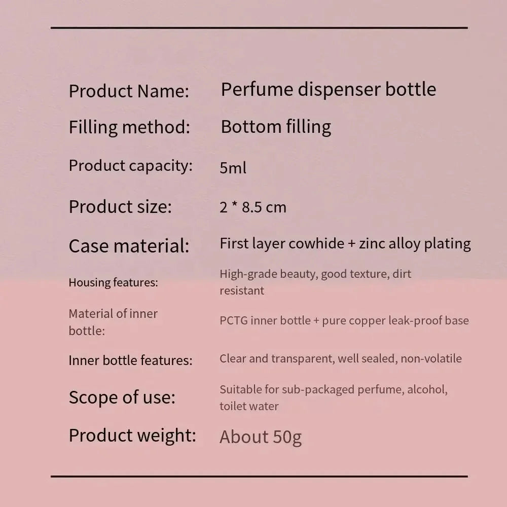 Luxury Bottom-filled Perfume Bottle Aluminum Self-pumping 5ml Real Leather Spray Bottle Cologne Moisturizer Fragrance