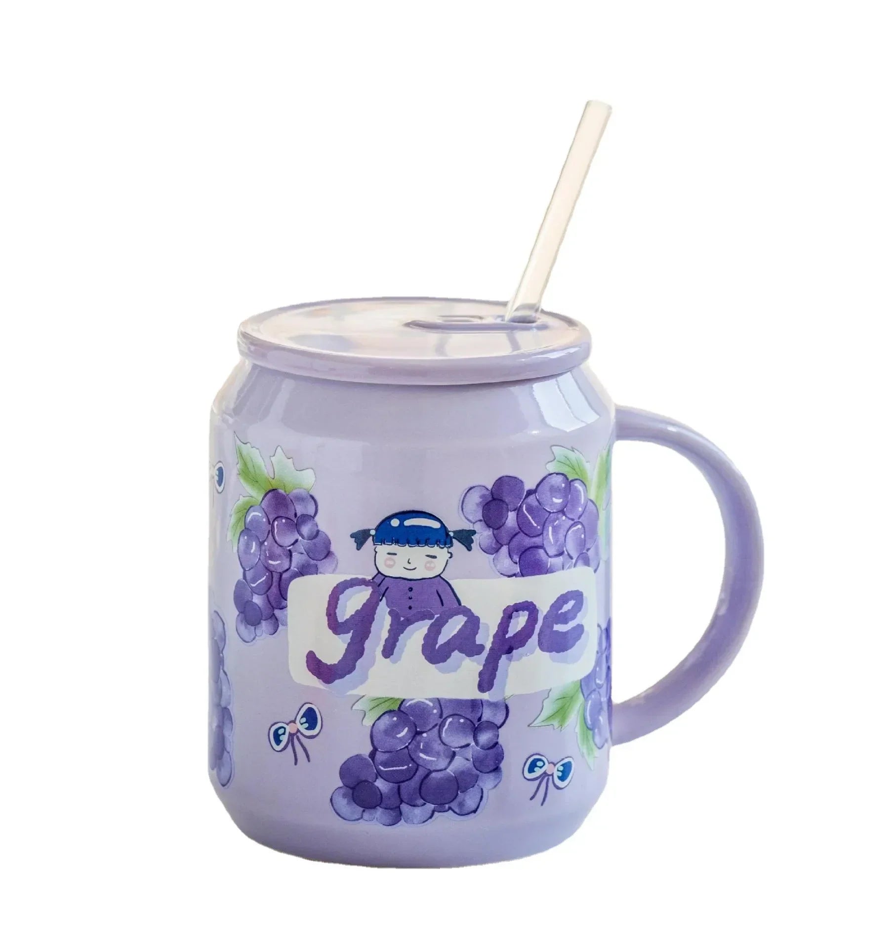 DecorBites™ Fruit Shape Ceramic Mug with Lid and Straw, Cute Korean Style Design