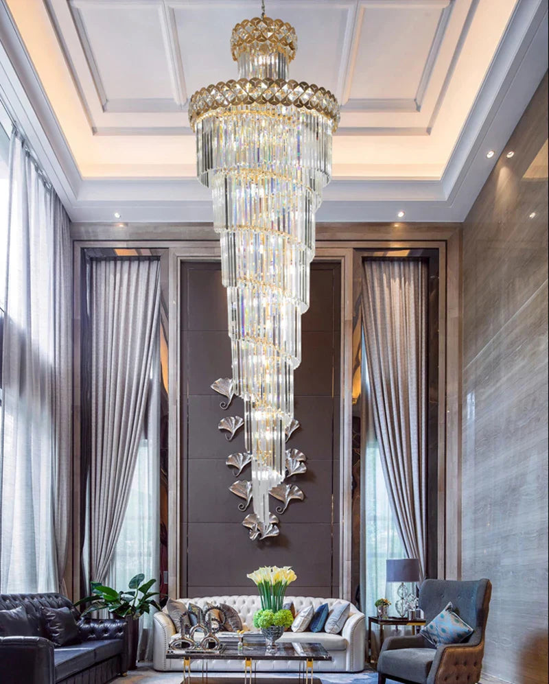 DecorBites™ Gold Stainless Steel Crystal Chandelier Staircase Lighting