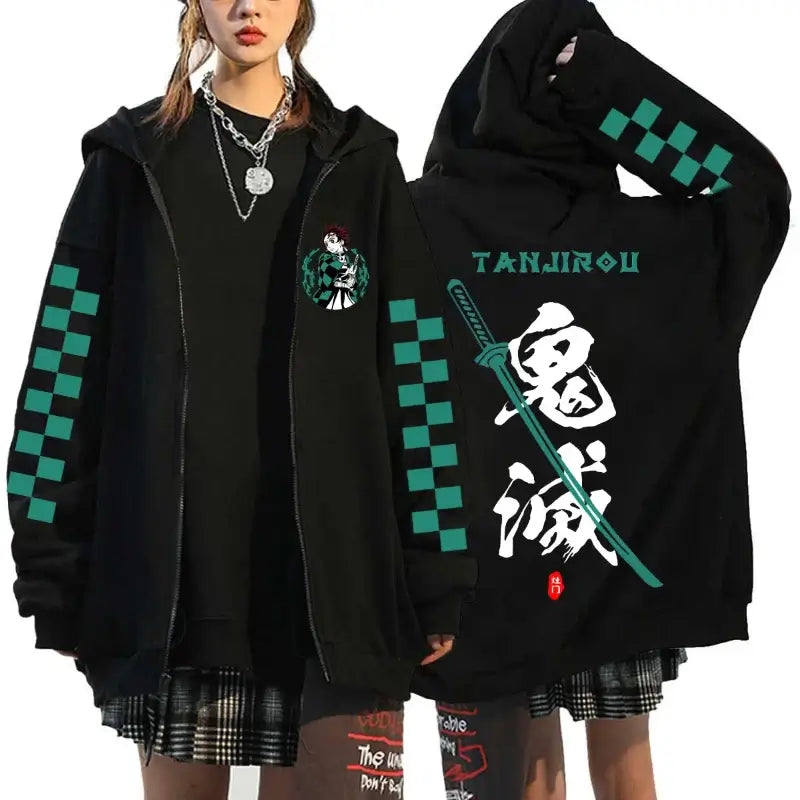 Demon Slayer Harajuku Fleece Zip Hoodie
