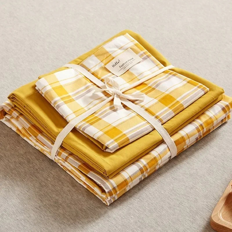 DecorBites™ Japanese Grid Print Bed Set in Washed Cotton for Summer Comfort