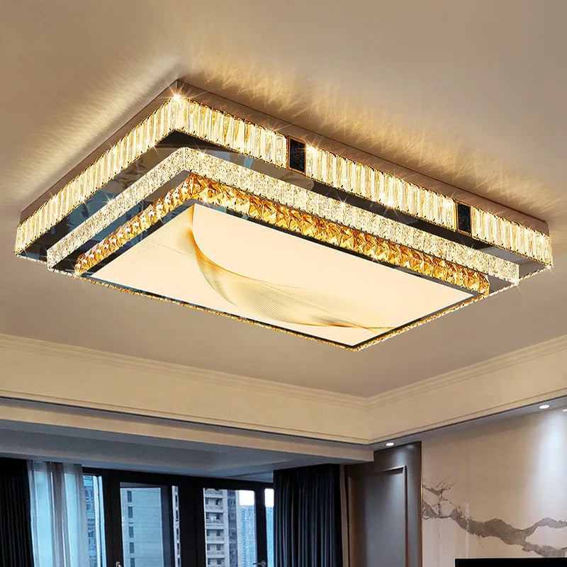 DecorBites™ Gold Ceiling Lamp | Modern Rectangle Crystal Bedroom Living Room Light