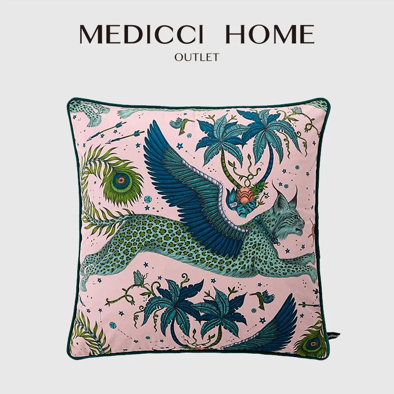 DecorBites™ Coral Lynx Velvet Cushion Cover: Luxury Mystical Animal Theme for Sofa