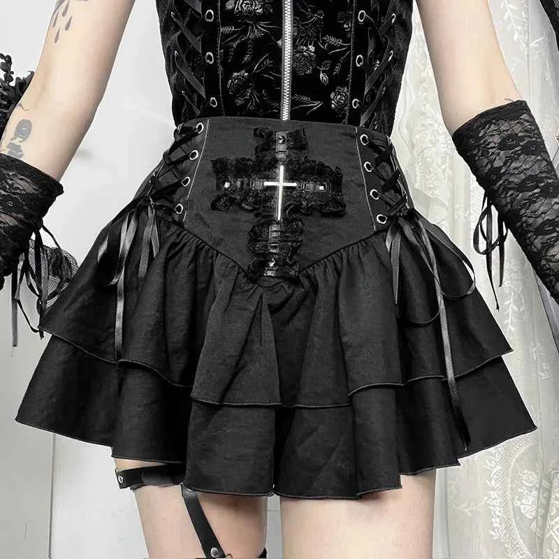 Lace Cross Mini Skirt Y2k Grunge