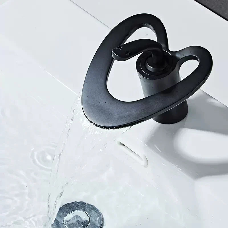DecorBites™ Golden/White & Black Waterfall Basin Faucet - Brass Sink Mixer Tap - Hot & Cold