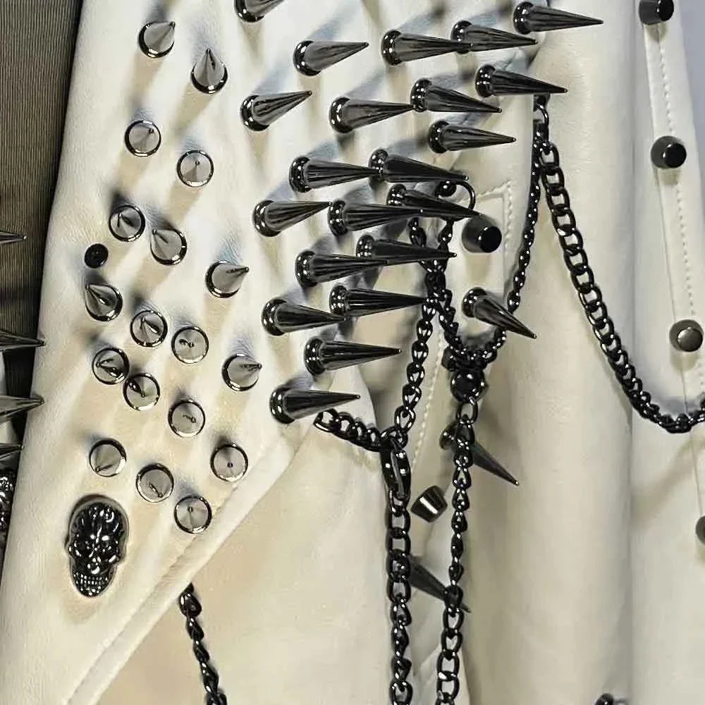 Y2K Vegan Leather Skull Coat Studded Rivet Gothic Grunge