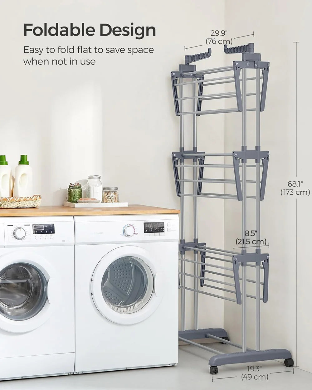 Foldable Plastic Clothes Drying Rack Laundry 4-Tier, Moveable Clothes Horse