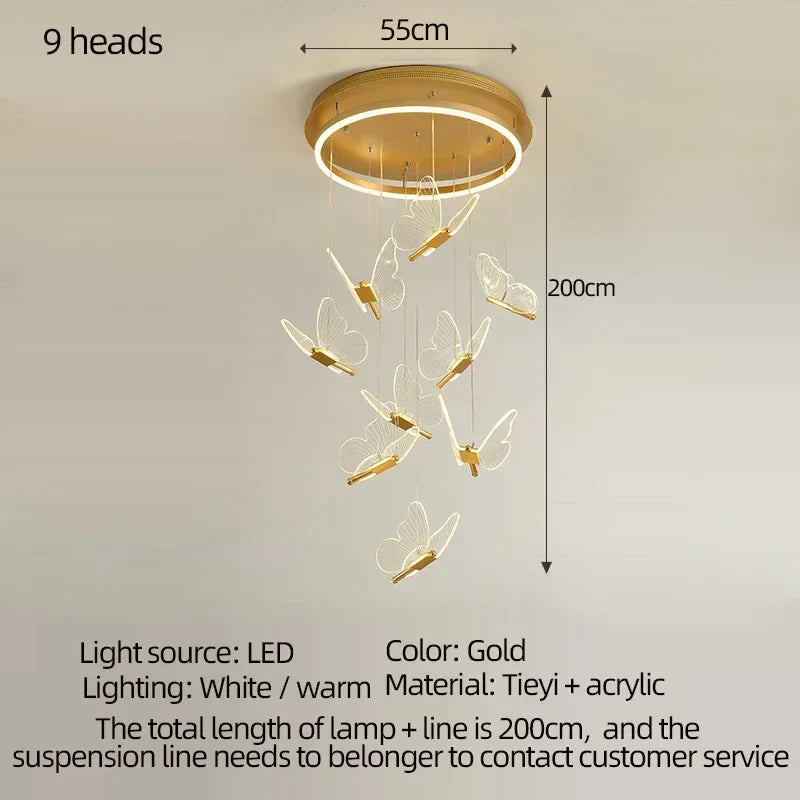 DecorBites™ LED Chandelier: Modern Butterfly Design, Acrylic, Exhibition Hall, Staircase, Bedroom Night Lamp Lighting Fixtures