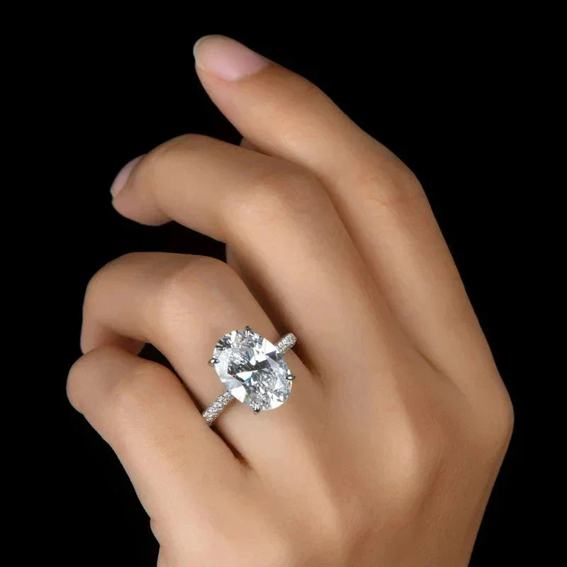 New 925 Sterling Silver Oval 4ct Lab Diamond Ring  Engagement Wedding Band Gig Stone Rings for Women Bridal Jewelry Gift