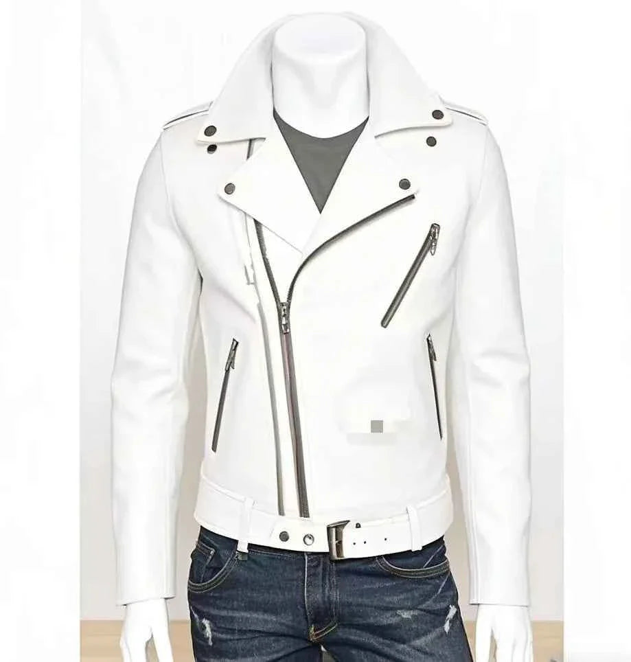 Unisex Oversized Button-down PU Leather Coat with Multiple Zippers Polo Jacket, with Many Zippers
