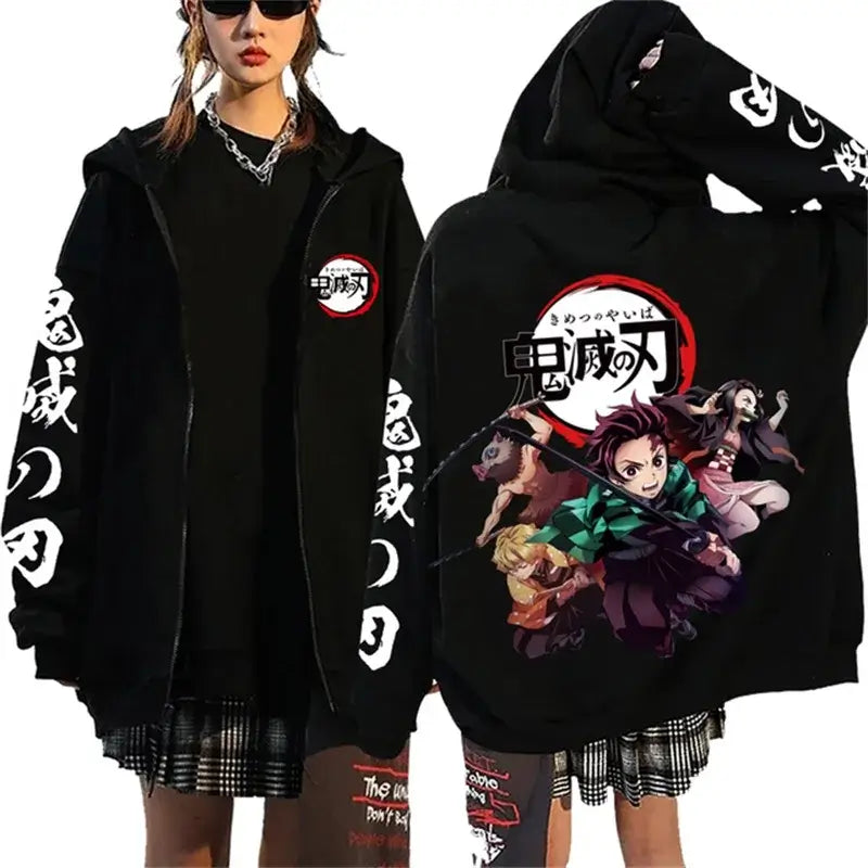 Demon Slayer Harajuku Fleece Zip Hoodie