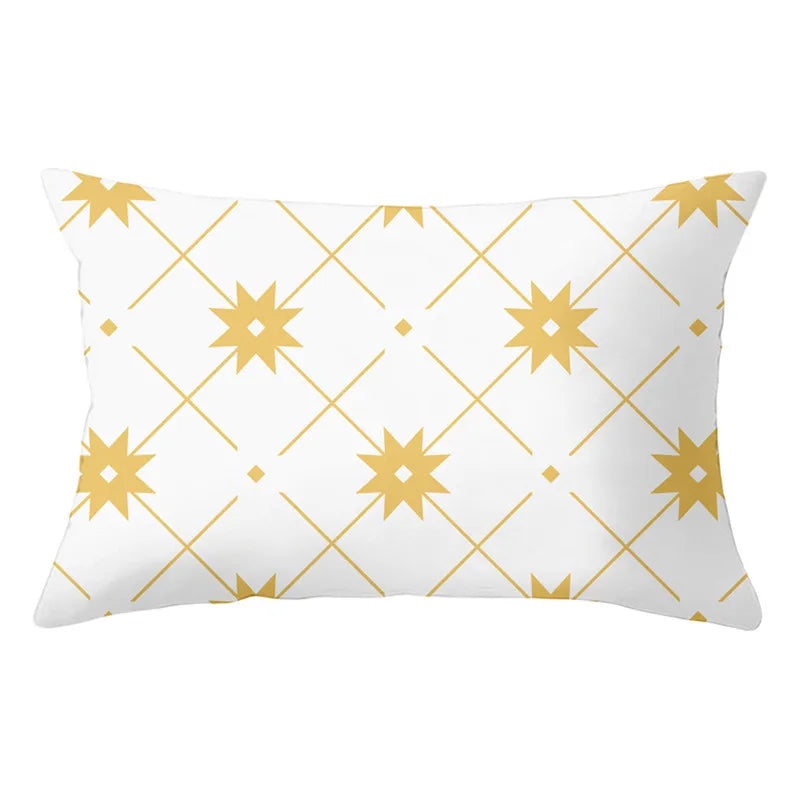 DecorBites™ Geometric Striped Curved Rectangle Pillowcase - Yellow Blue Sofa Throw Pillows