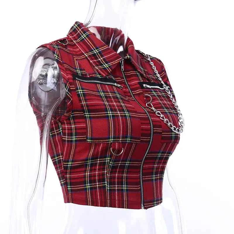Women Plaid Punk Streetwear Zipper Sweatshirt