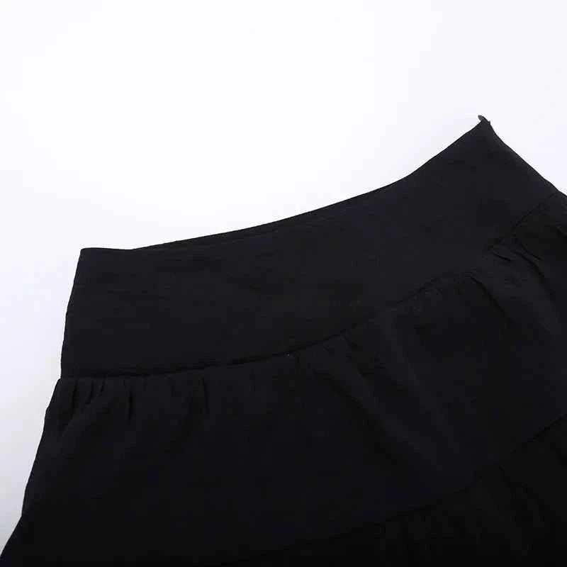 Goth Dark Kawaii Black Tiered Skirt 90S Retro Irregular Hem