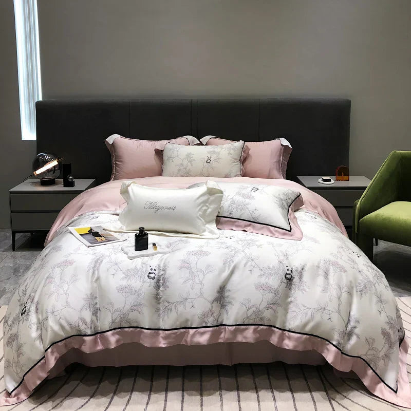 DecorBites™ Eucalyptus Lyocell Flowers Duvet Set with Sheet & Pillowcases