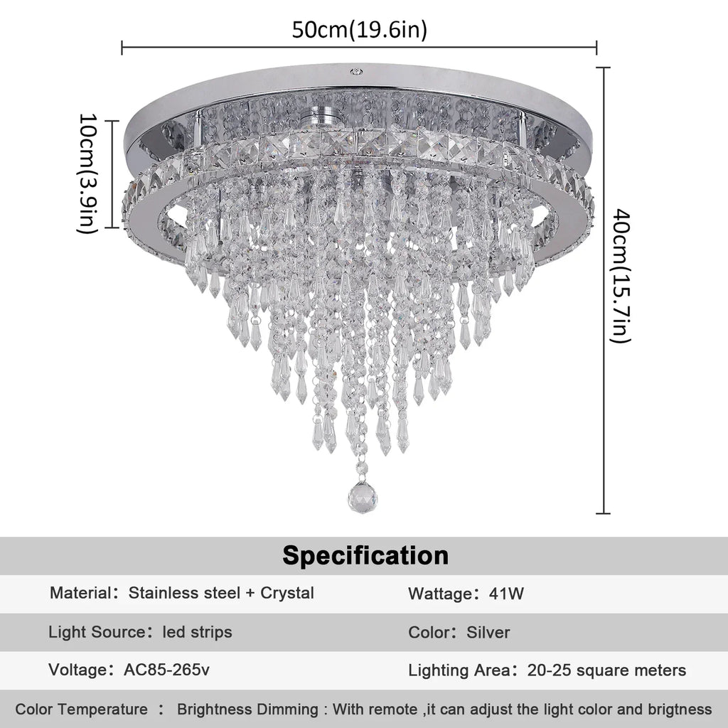 DecorBites™ Crystal LED Ceiling Chandelier: Remote Dimming Round Lamp for Luxury Home Decor