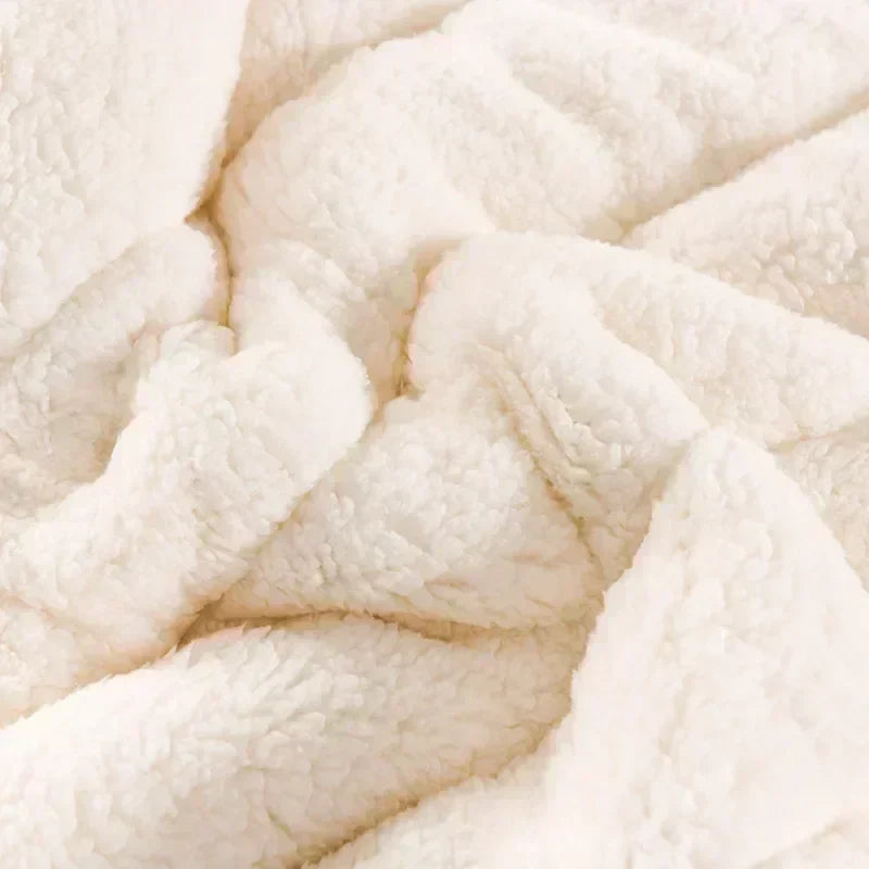 DecorBites™ Cozy Flannel Fleece Lambswool Blanket - 3 Layers, Warm & Soft for Bed.