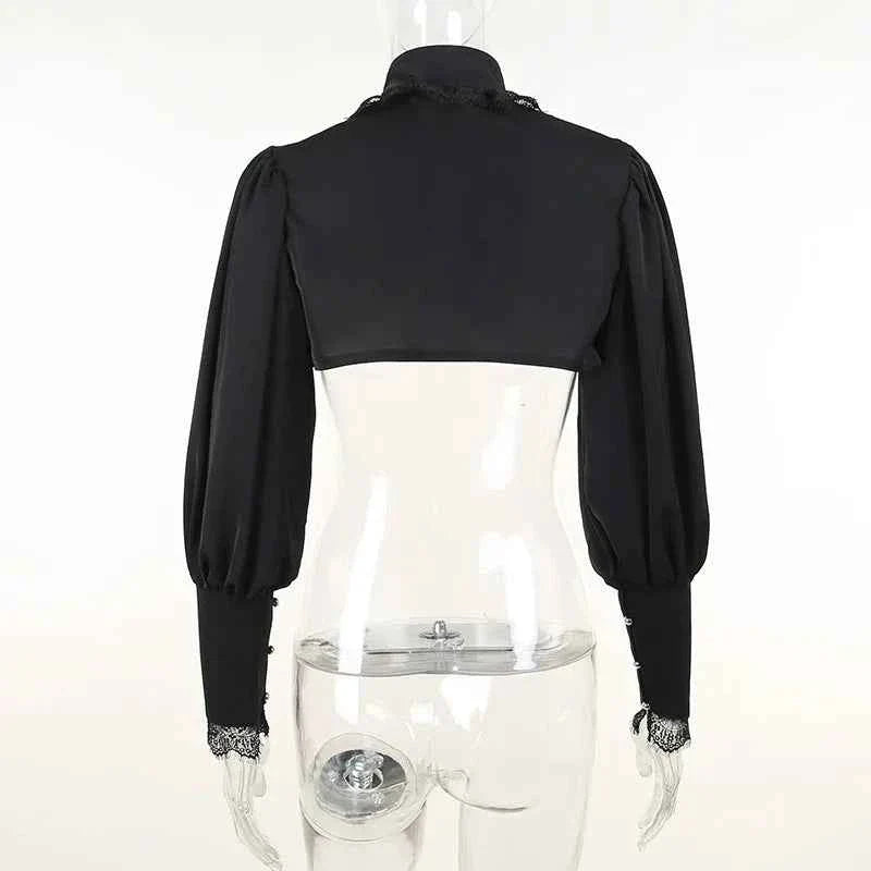 Gothic Lantern Sleeve Long Sleeve Crop Blouse