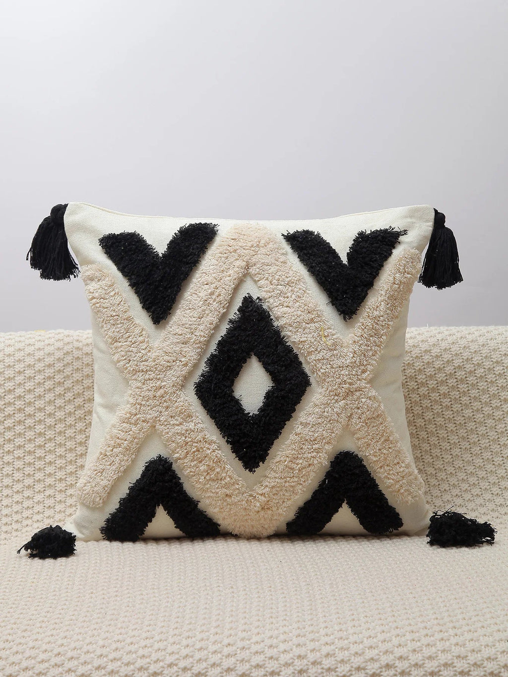 DecorBites™ Geometric Chenille Embroidered Pillow Covers Boho Moroccan Style Decor