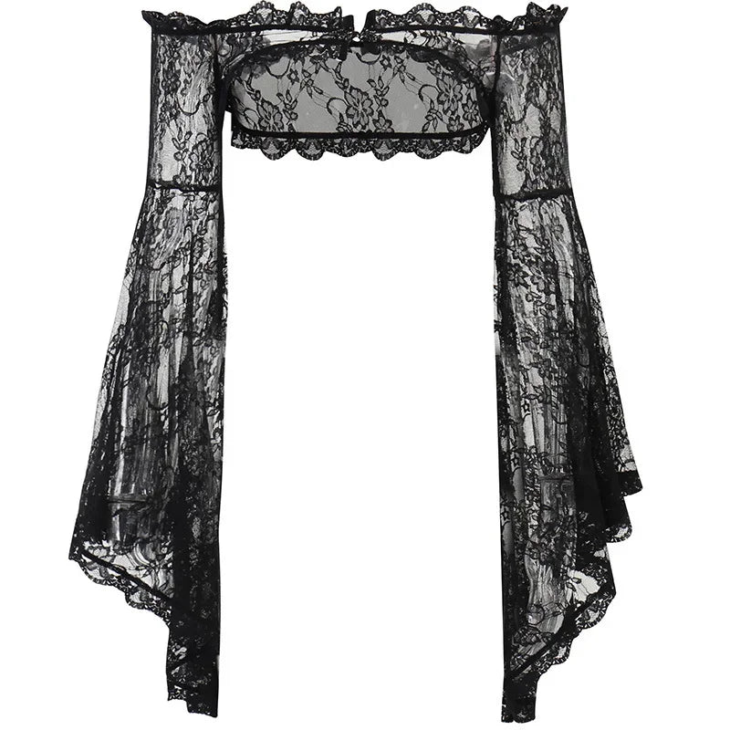 Gothic Classic Lace Flare Sleeve Blouse Y2K Rave
