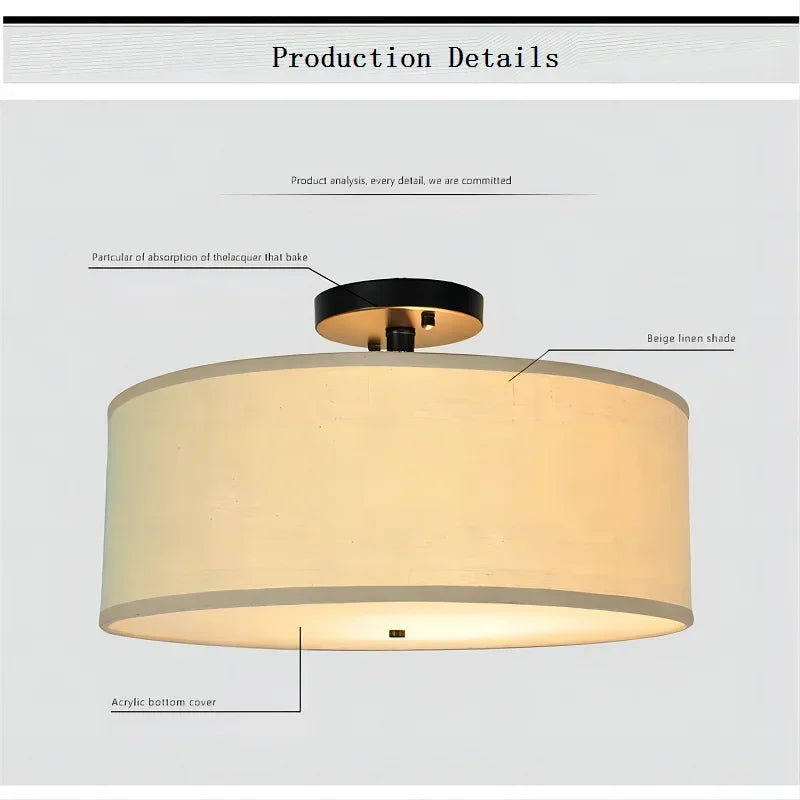 DecorBites™ Country Fabric LED Ceiling Light, Modern Wrought Iron Chandelier for Dining Room