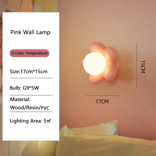 DecorBites™ Kids Flower Resin Wall Lamp LED G9 Bulb White Pink Creative Bedroom Decor