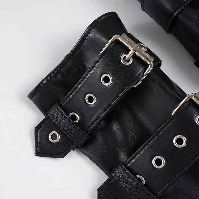 Retro Punk Pu Leather T-shirt and Combination Arm Sleeves