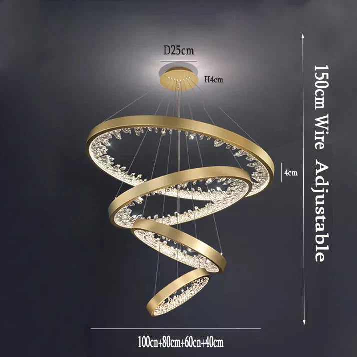 DecorBites™ Crystal Led Chandelier: Modern Luxury K9 Ring Dimmable Circle Hanging Lamp - Bedroom Living Dining Room Lighting