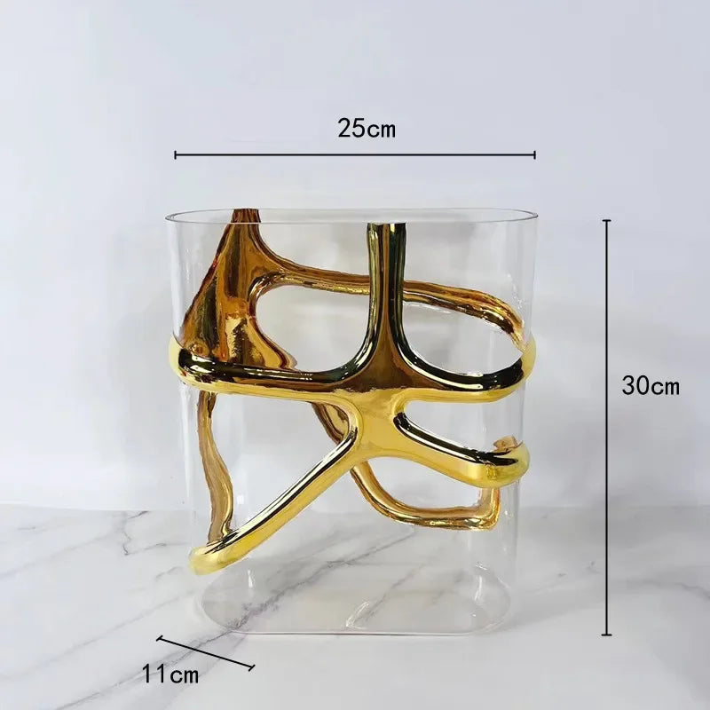 DecorBites™ Gold-Edged Glass Vase with Geometric Patterns for Home Decor