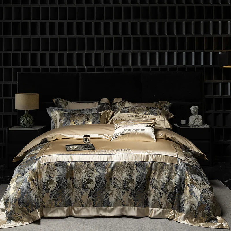 DecorBites™ Luxe Brocade Jacquard Bedding Set with Egyptian Cotton & Embroidery