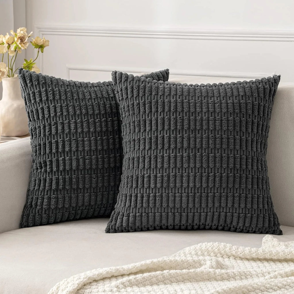 DecorBites™ Corduroy Striped Pillow Cover 18x18 Inch Luxury Cushion Case for Living Room
