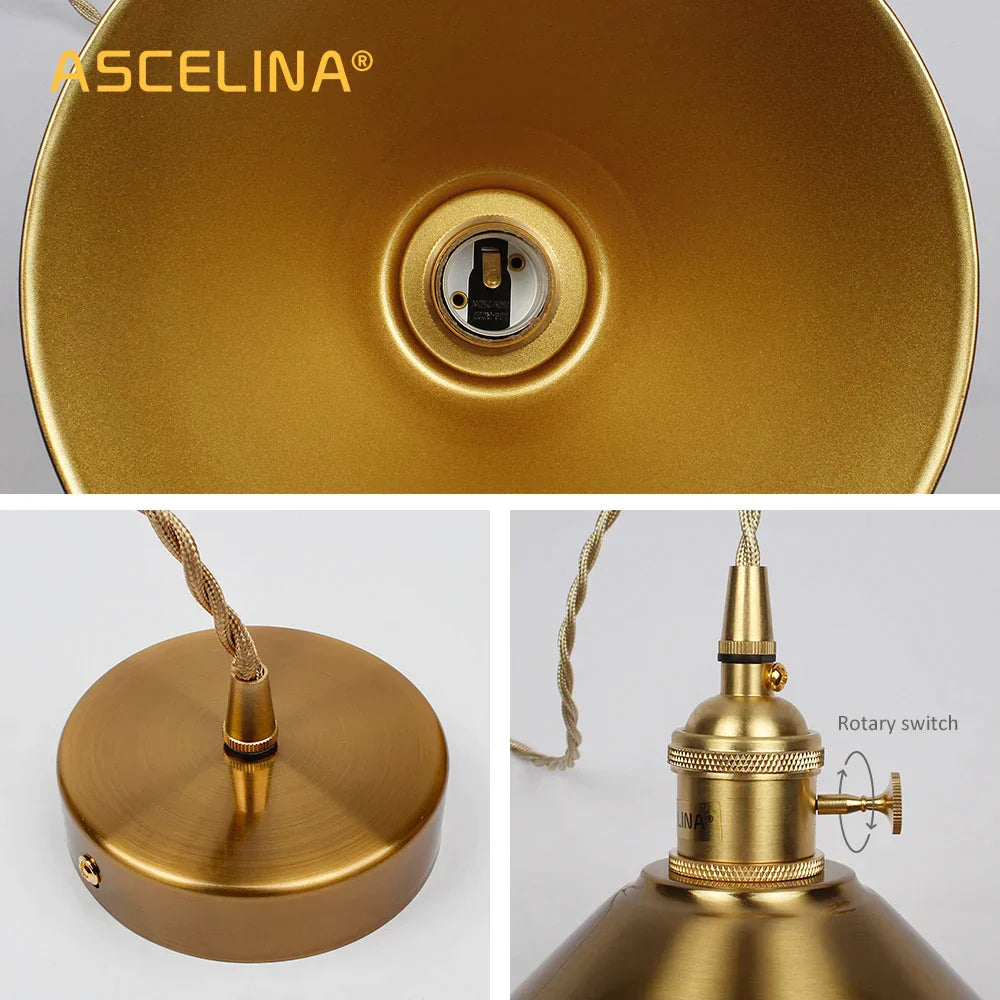DecorBites™ Golden E27 Pendant Light: Vintage Style Living Room LED Lamp