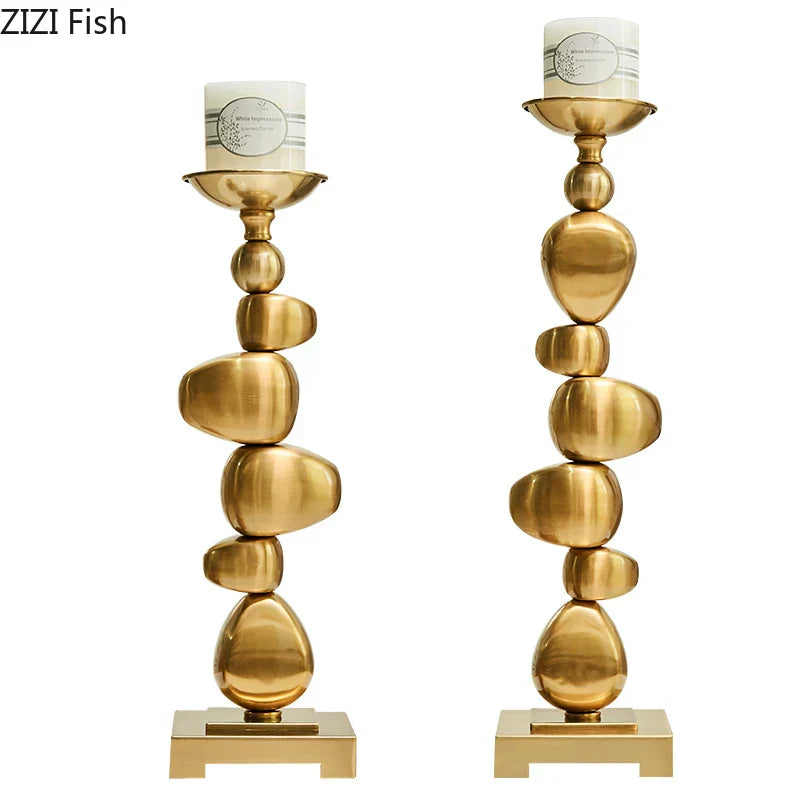 DecorBites™ Golden Alloy Stone Pile Candle Holder Ornament Home Aroma Container
