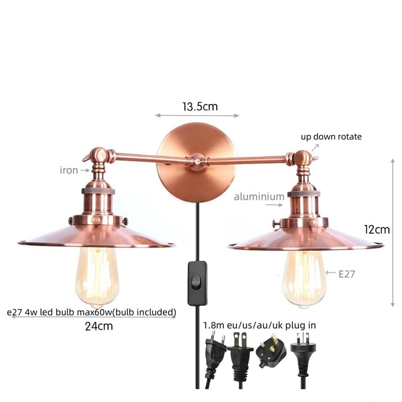 DecorBites™ Dual Head Pink LED Wall Light for Bedroom Decor & Hotel Industrial Style