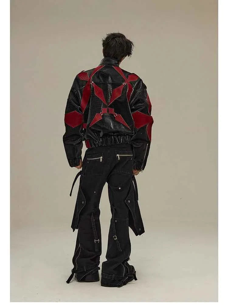 High Quality Crocodile Patchwork Pu Leather Coat Luxury Streetwear Men's Gothic Urban