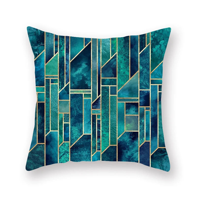 DecorBites™ Geometric Leaf Flower Pillowcase Teal Blue Sofa Car Home Decor Throw Cover