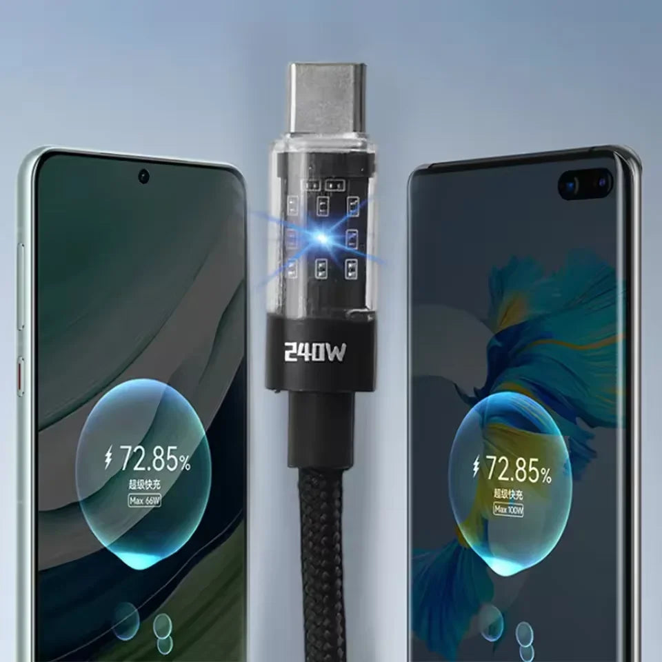 0.25/1/1.5/2M 240W Nylon USB C PD Super Fast Charging Data Cable With LED Display USB To Type C Quick Charge Data Cords New