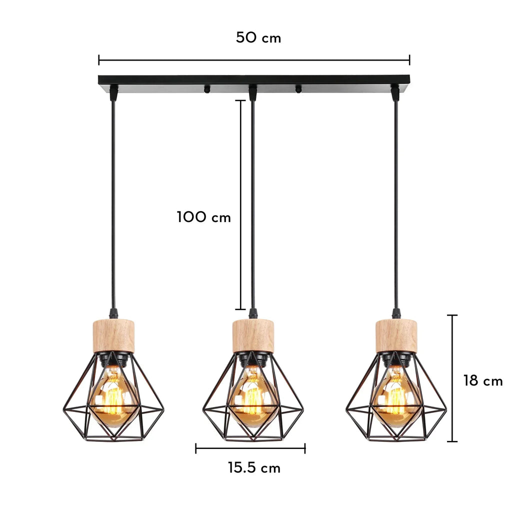 DecorBites™ Industrial Wood Pendant Chandelier for Dinning Living Room Kitchen LED Fixture
