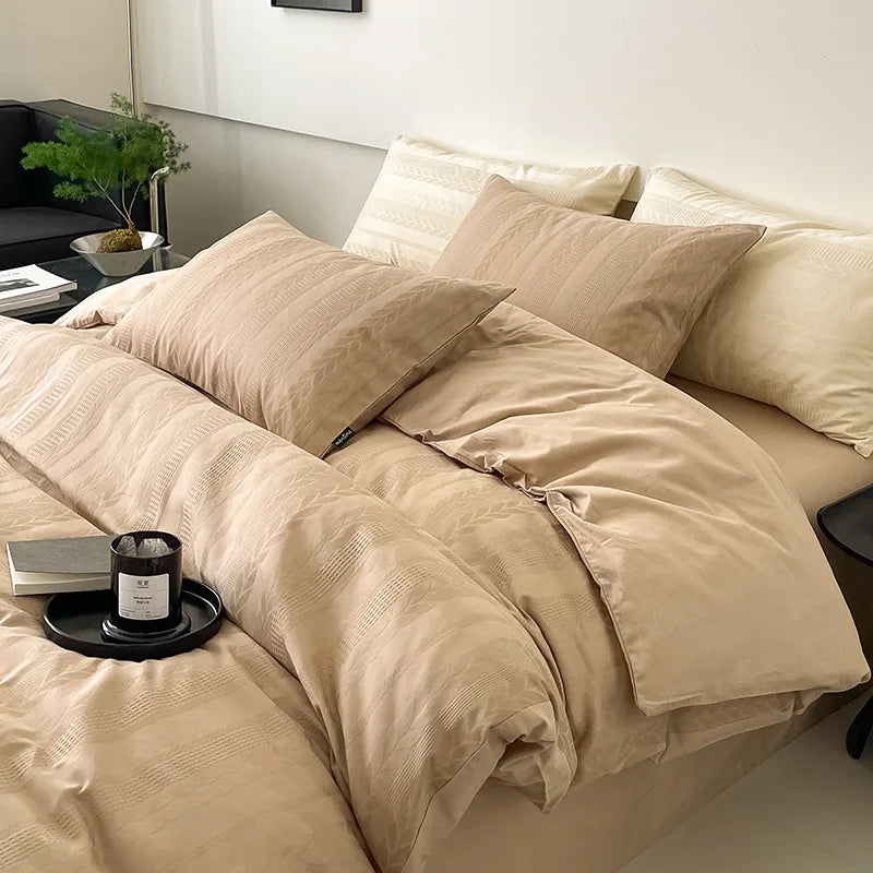 DecorBites™ Cotton Jacquard Bedding Set - Single Double Queen King Size Bedclothes