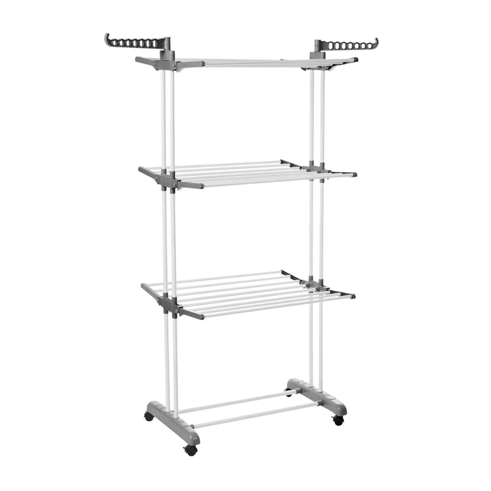 Foldable Plastic Clothes Drying Rack Laundry 4-Tier, Moveable Clothes Horse